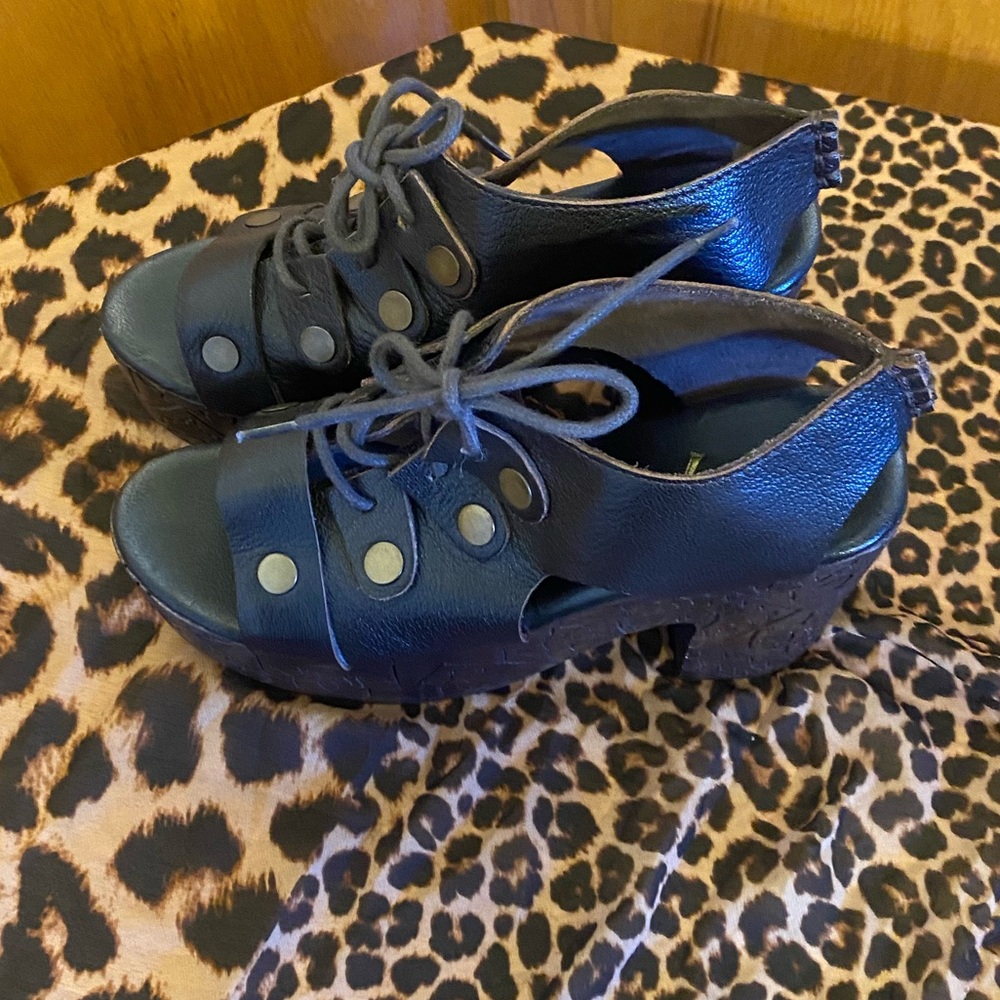 Free People Black Lace-Up Platform Heels
